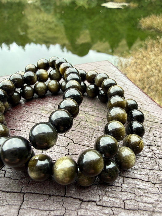 【貓眼金沙黑曜石手串】