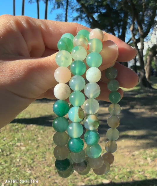 【綠櫻花瑪瑙手串】