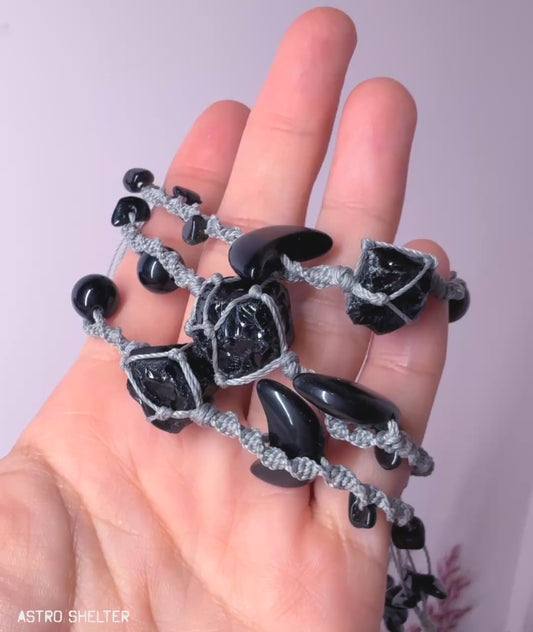 【黑曜石原礦月影編繩手鏈】 *剩1